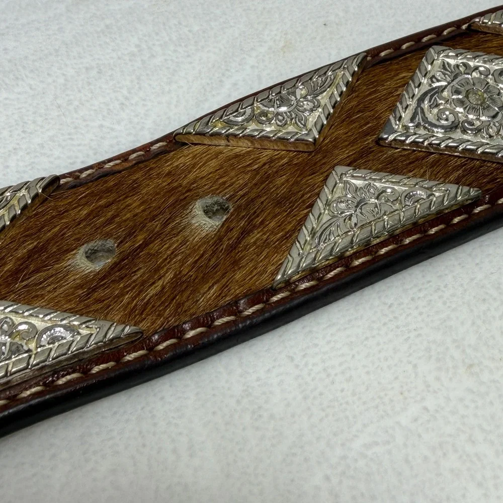 NOCONA Mens‎ Diamond Conch Calf Hair Leather Western Studded Belt 32 *NO BUCKLE*